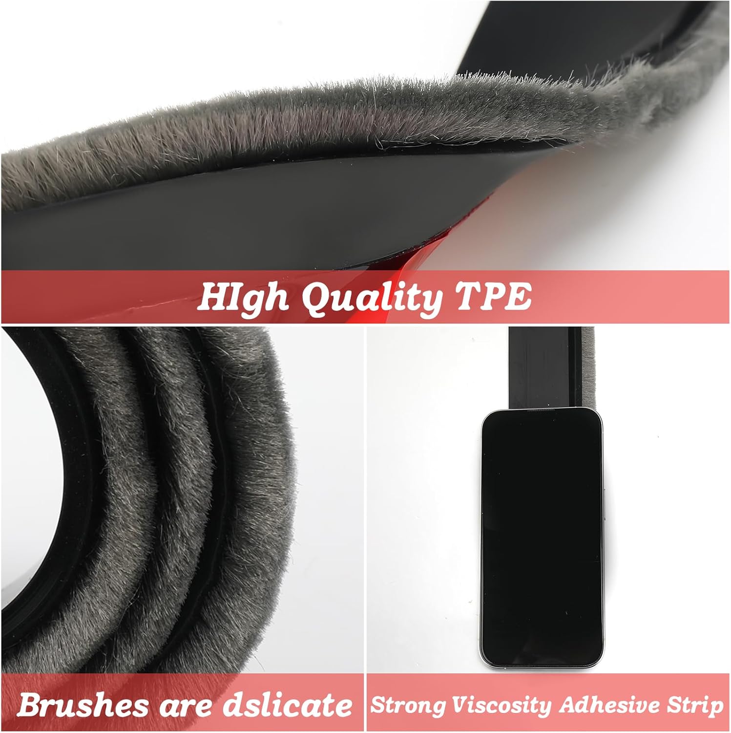 2 Pcs Door Sweep with Brush and Self Adhesive Seal