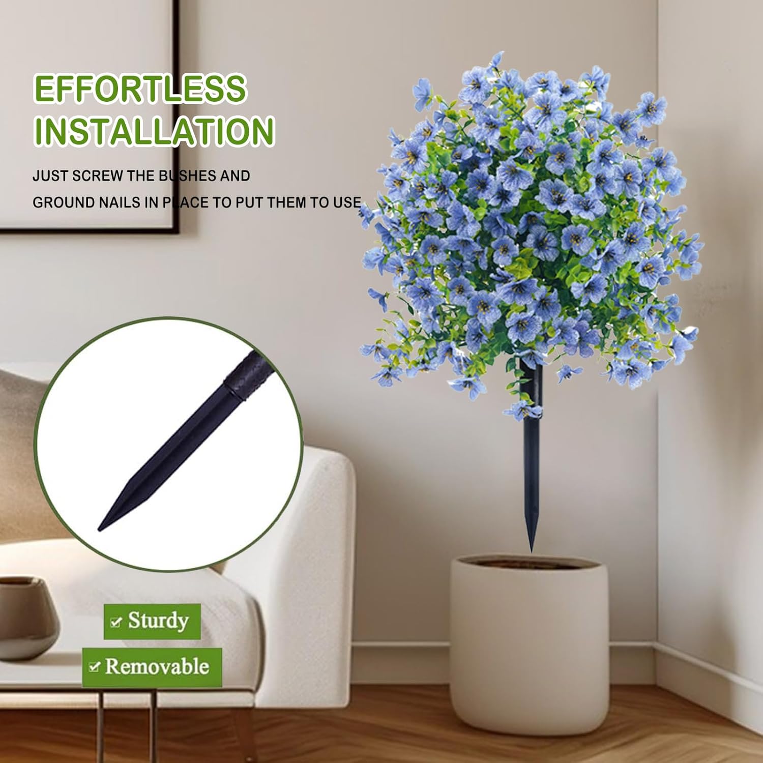 23in Artificial Violet Topiary Trees with Ground Spikes 2pc Blue