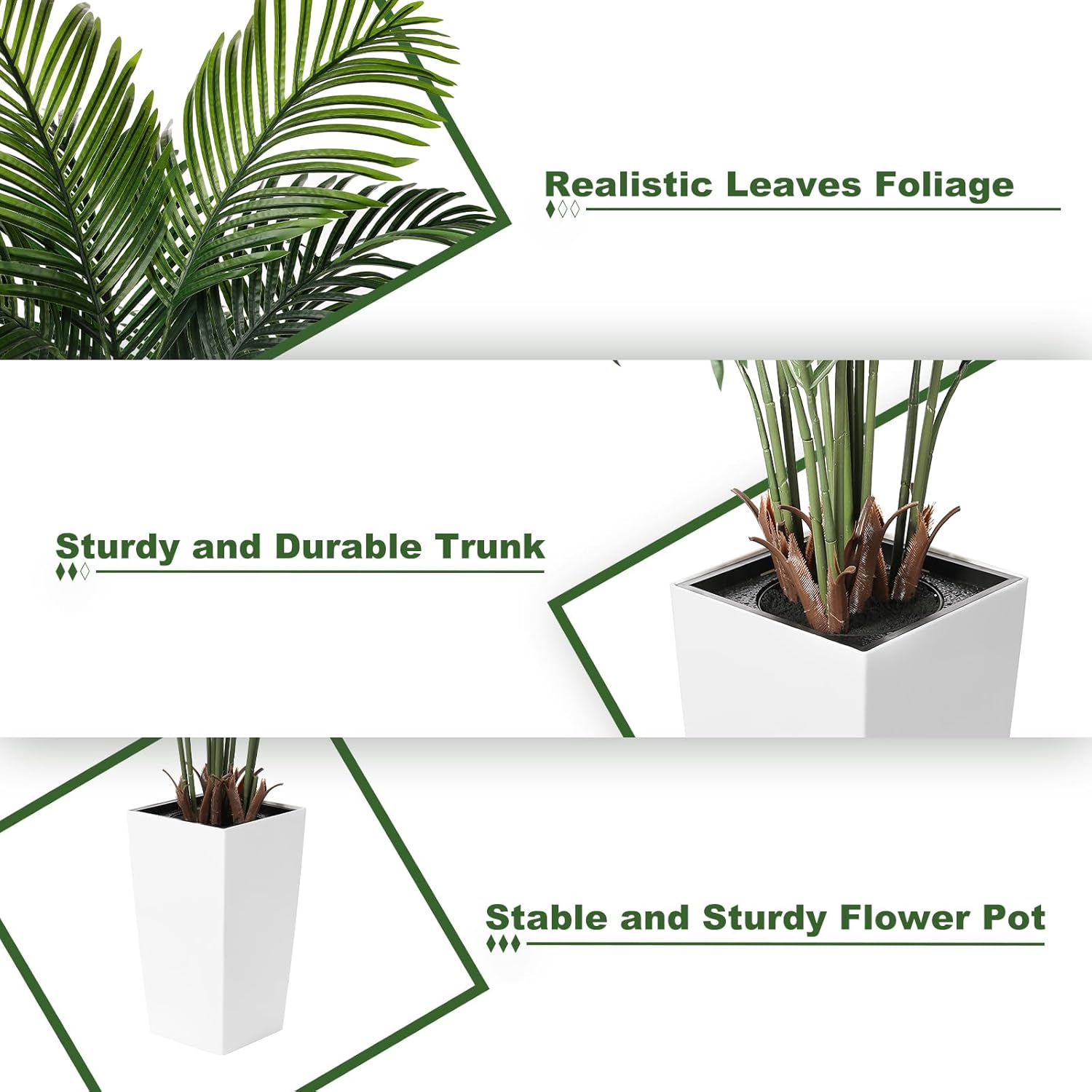 FEELEAD 5FT Artificial Golden Cane Palm Tree with White Planter