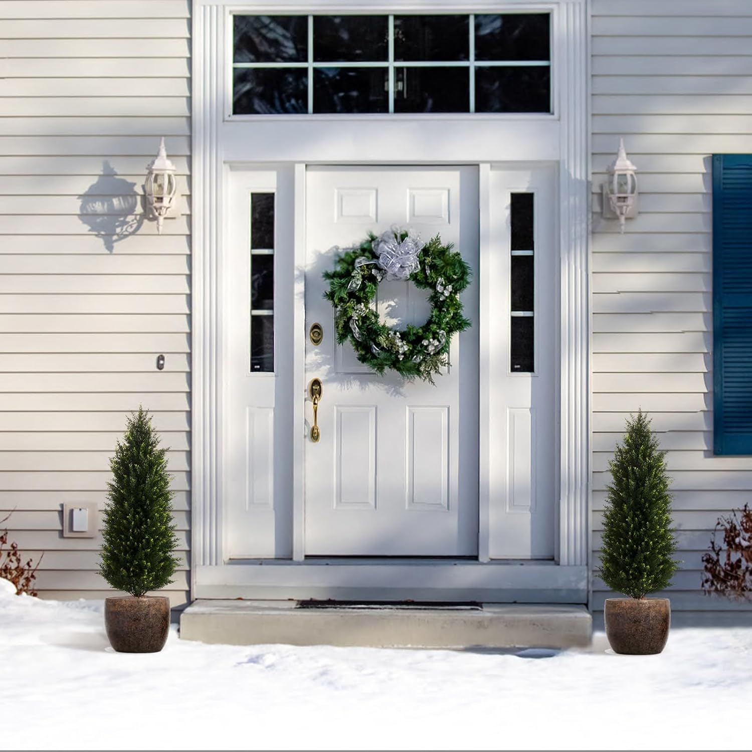Two 32FT Artificial Cedar Topiary Trees