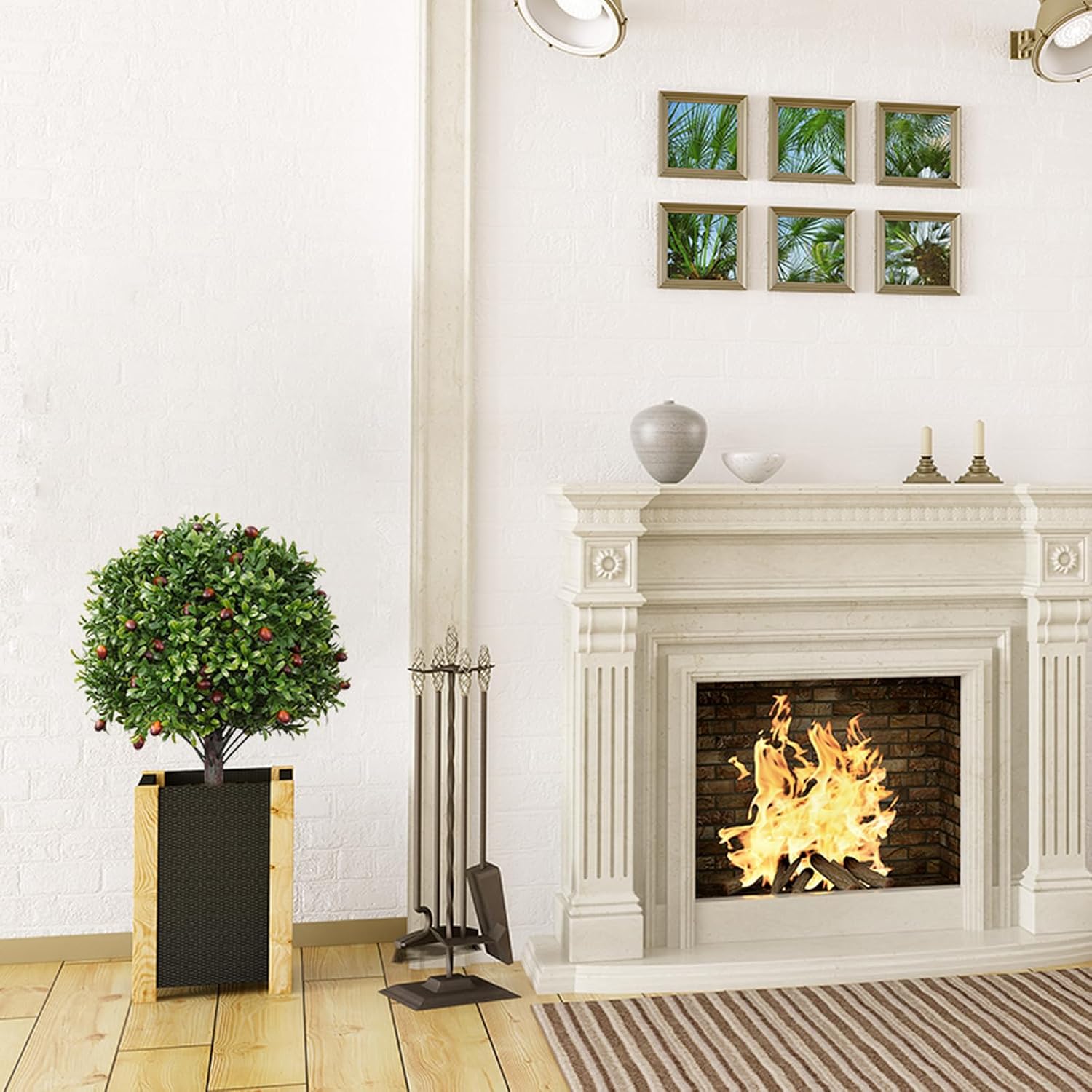 2 Pack 173 Artificial Boxwood Olive Topiary Trees with LED Lights