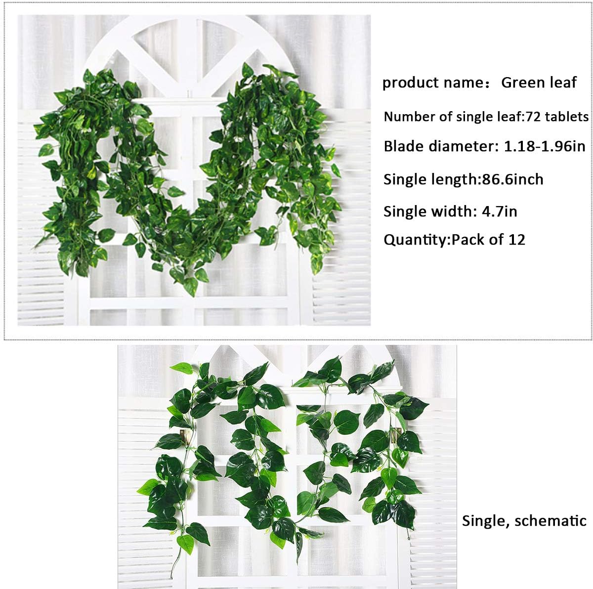 Aeojoor Artificial Ivy Vine Leaves Garland Decor