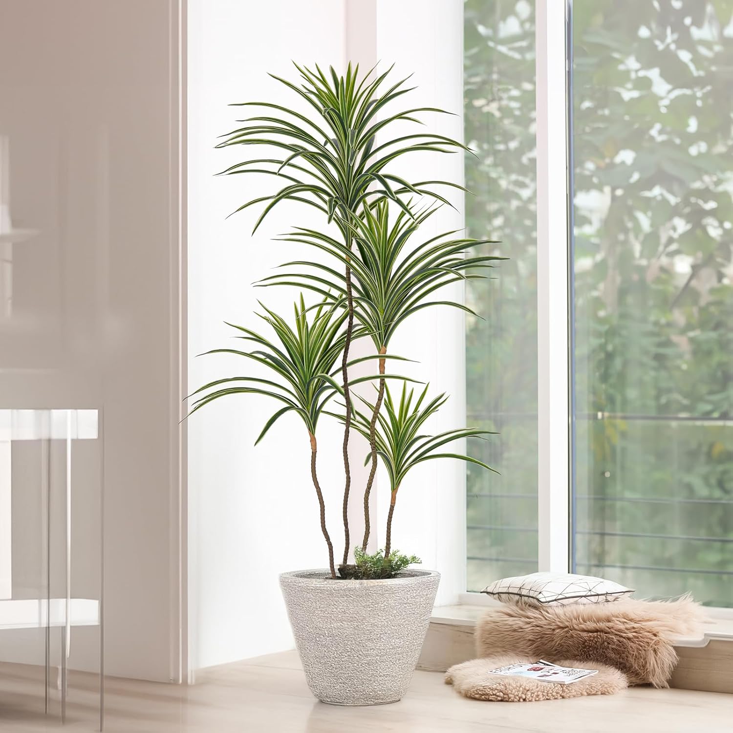 YEPDIN Artificial Dracaena Plant 4 Ft Indoor Fake Tree in Pot