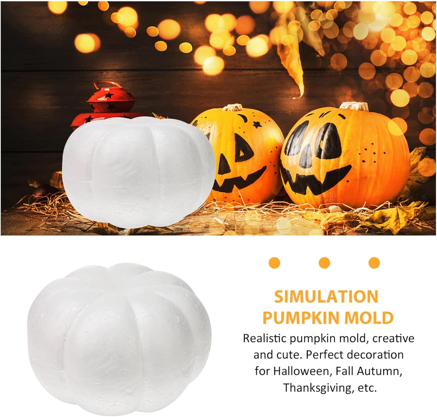 White Foam Pumpkin Rustic Artificial Halloween Decor 20cm