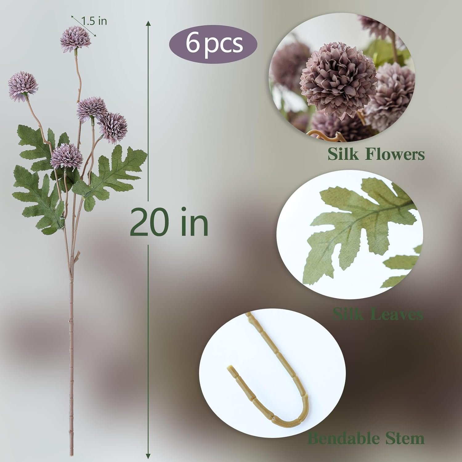 Mizii 6Pcs Artificial Chrysanthemums with Stems