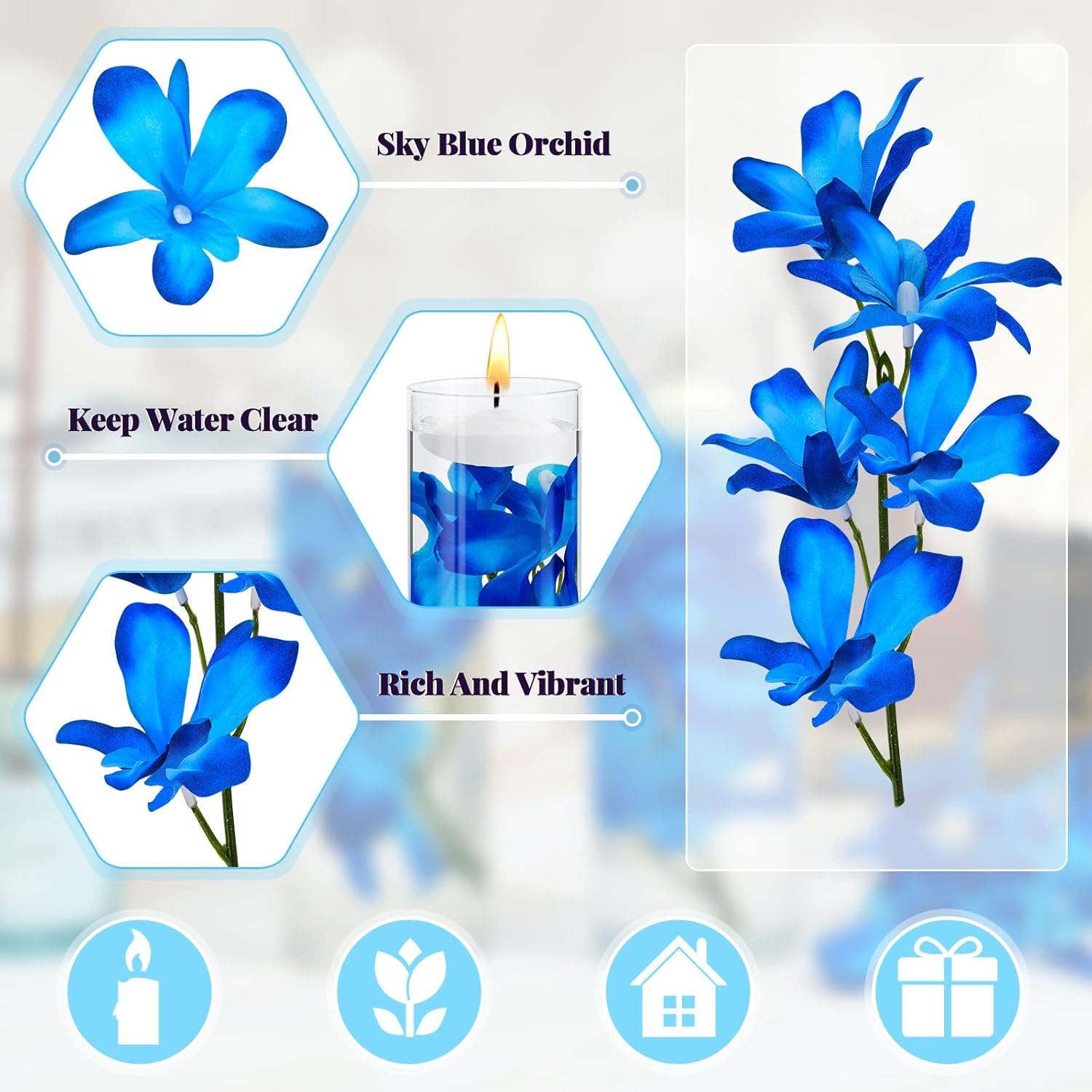 Hanaive 42 Pcs Blue Orchids Artificial Flower Vase Fillers