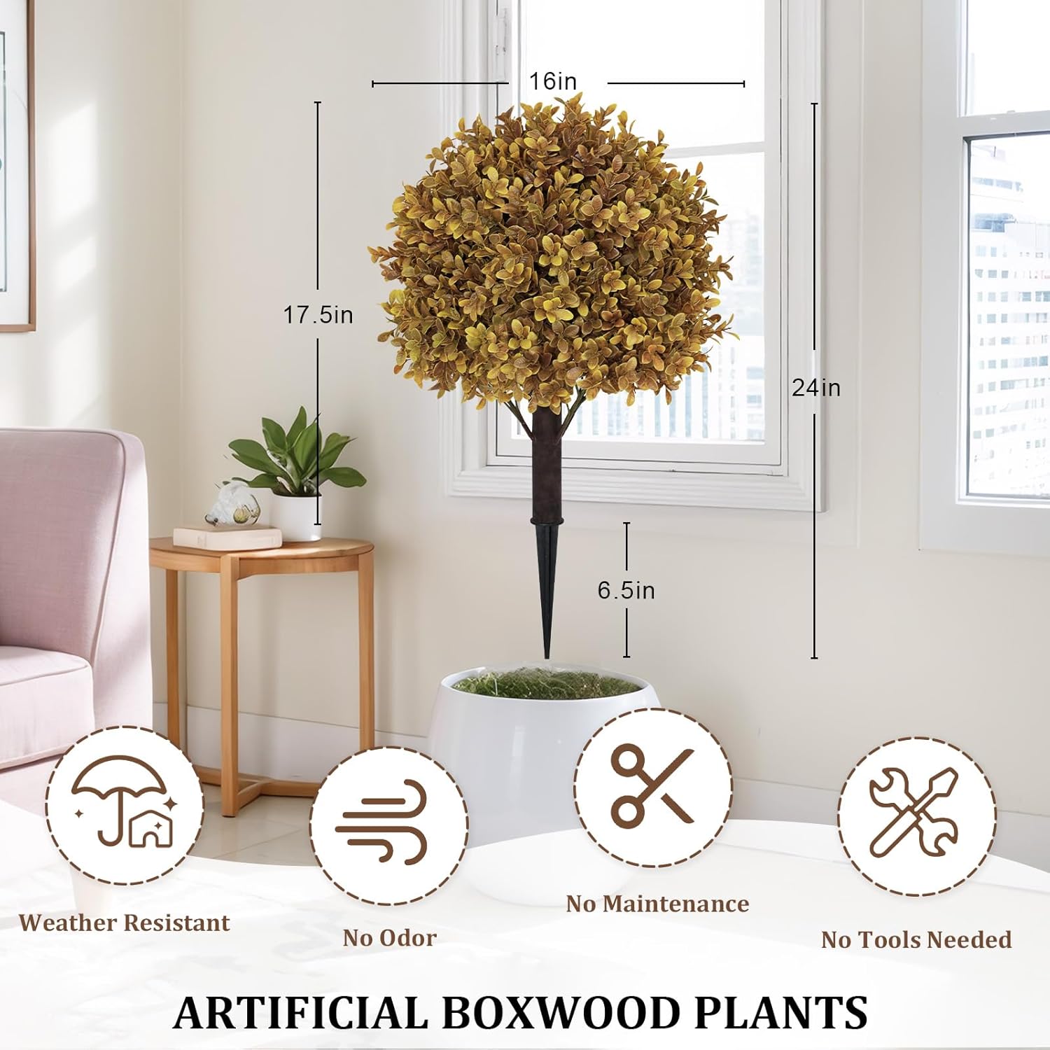 24 Artificial Boxwood Topiary Set of 2 with Stake