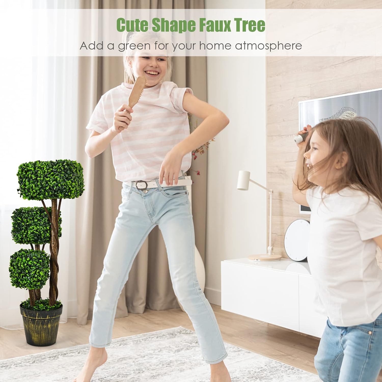 Goplus 36 Inch Artificial Triple Square Boxwood Topiary Tree