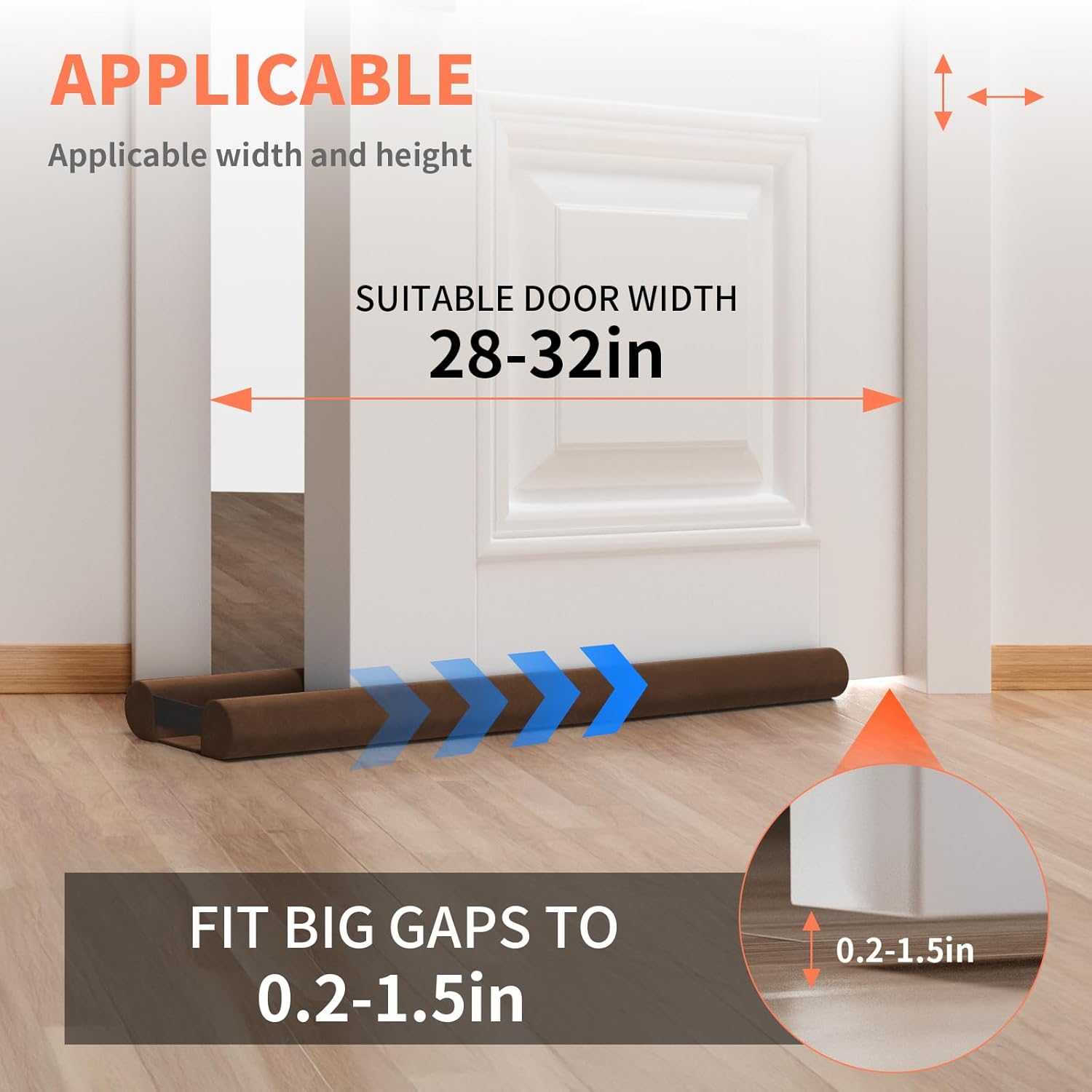 BKSAI Upgraded Door Draft Stopper 28-32in Brown