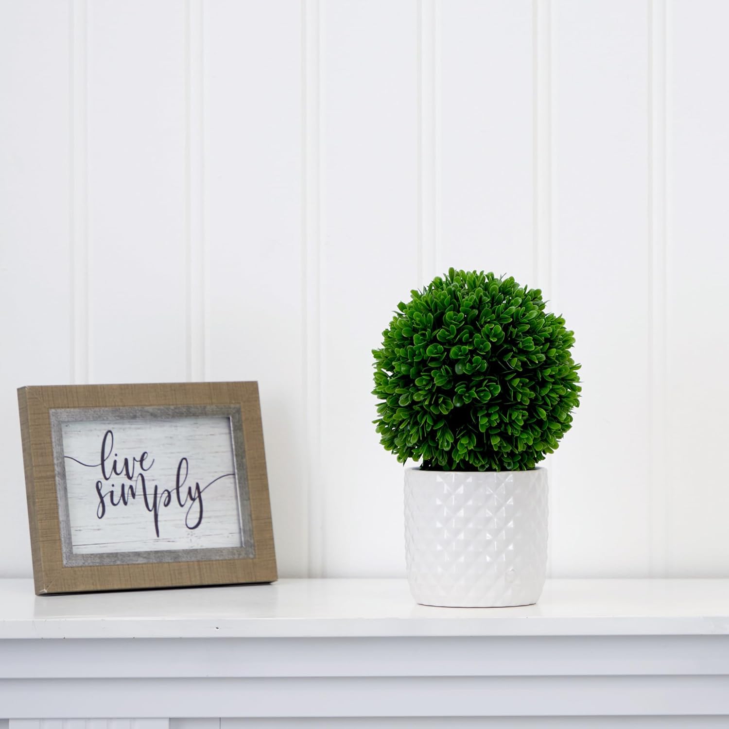 Nearly Natural 10 Inch Artificial Boxwood Topiary with Decorative Planter