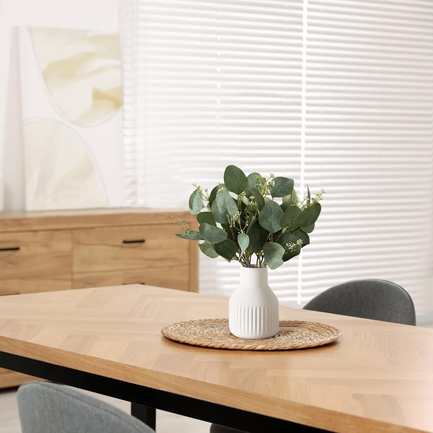 Dahey Artificial Eucalyptus Stems White Ceramic Vase Centerpiece