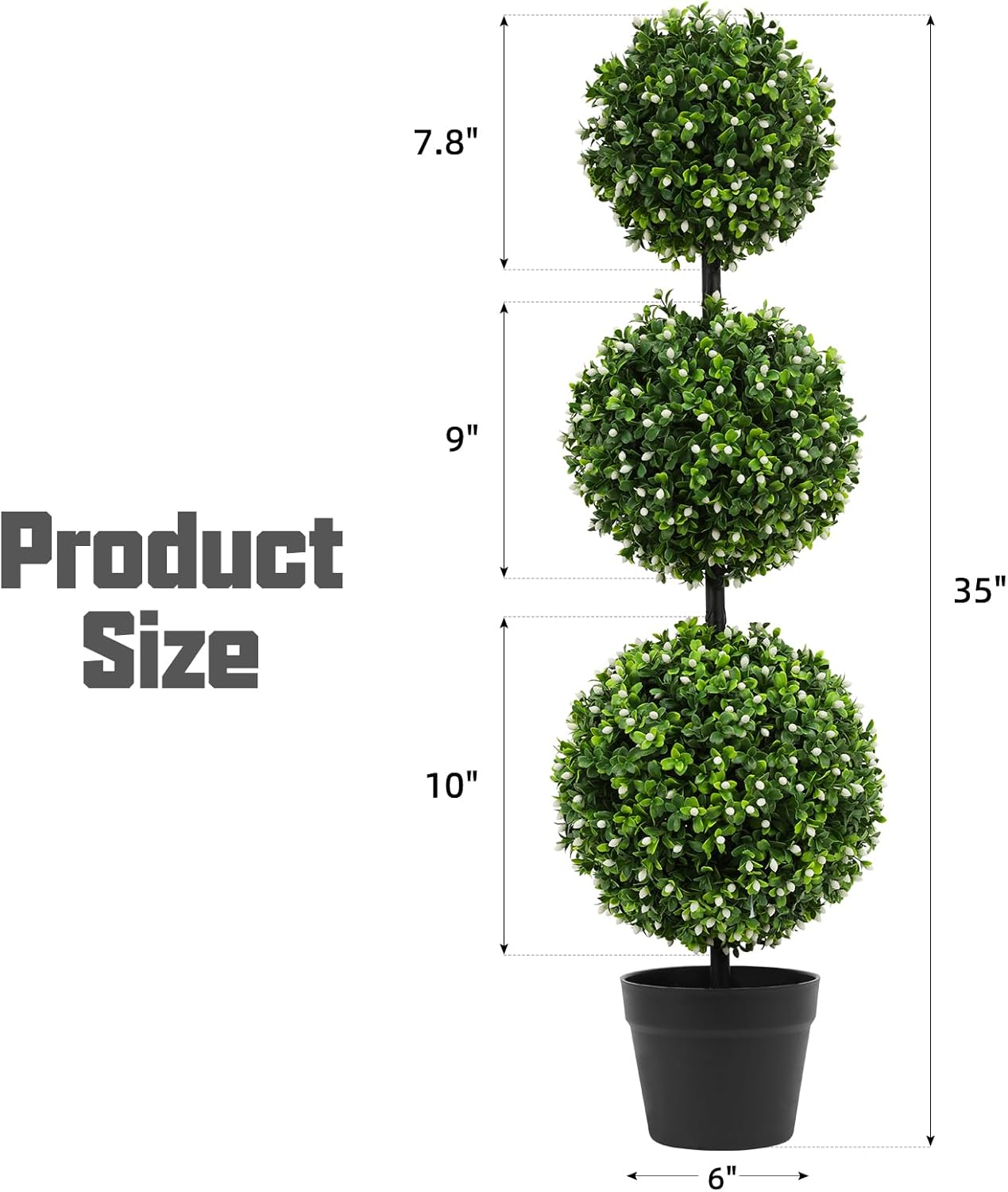 LUWENER 3FT Artificial Boxwood Topiary Set