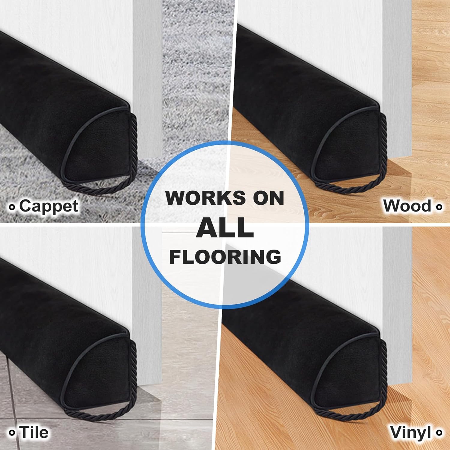 Heavy Duty Door Draft Stopper 36 Inch Black Triangle Design