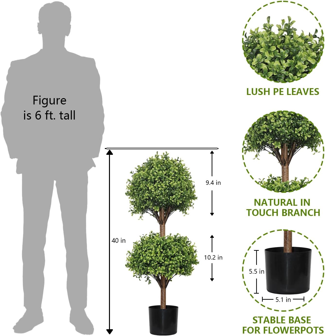 THE BLOOM TIMES 40 Artificial Boxwood Topiary Double Ball Set of 2