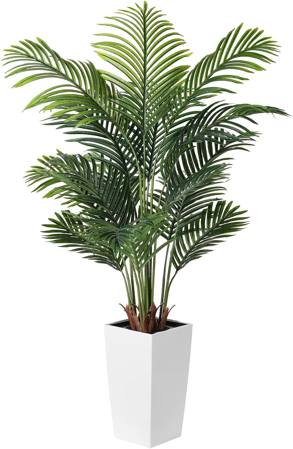 FEELEAD 5FT Artificial Golden Cane Palm Tree with White Planter