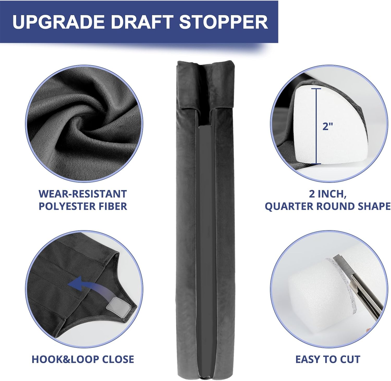 HADOR 2 Pack Door Draft Stopper 36 Inch Black