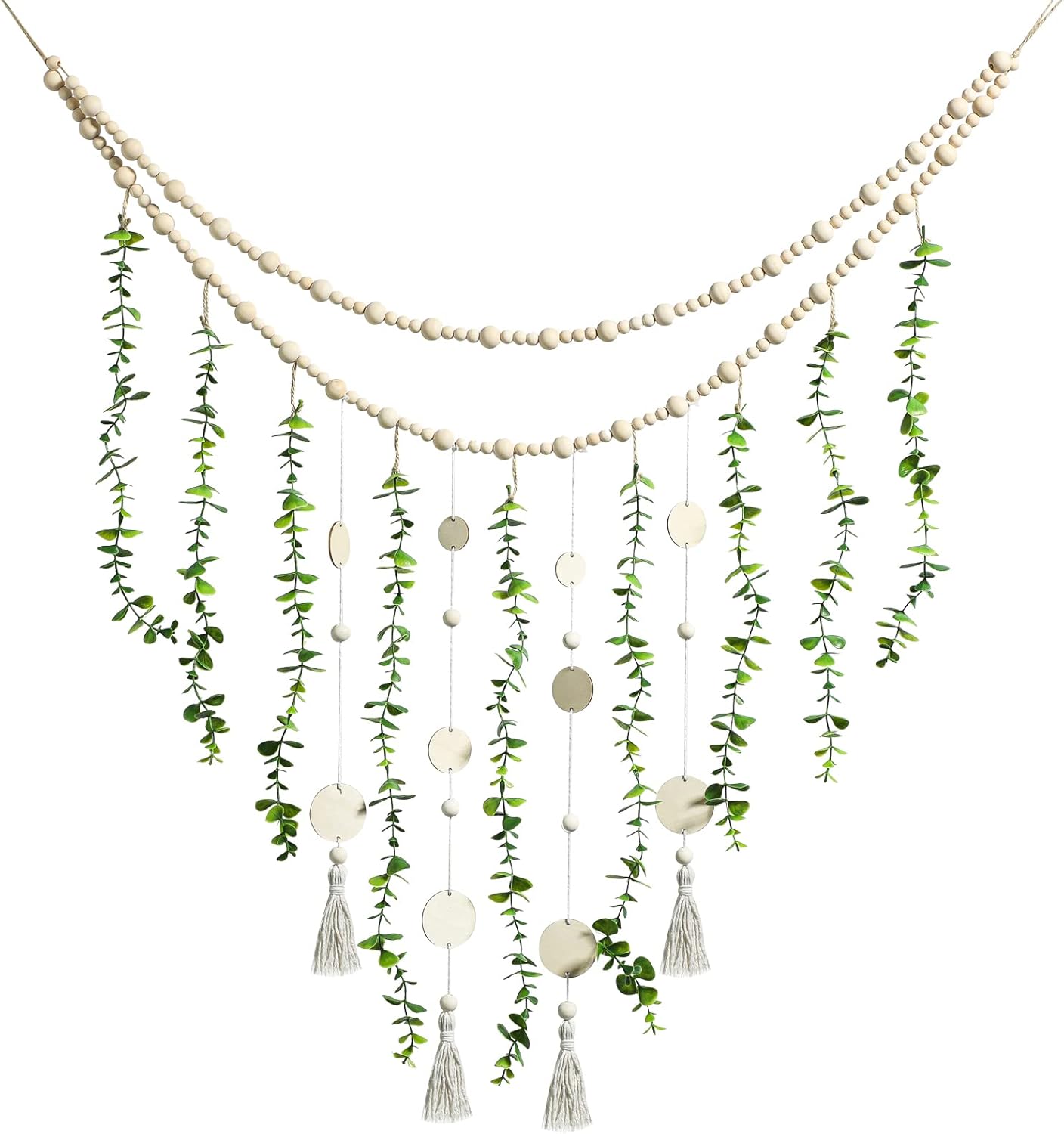 Jetec Boho Wall Hanging with Wooden Beads and Eucalyptus Leaves