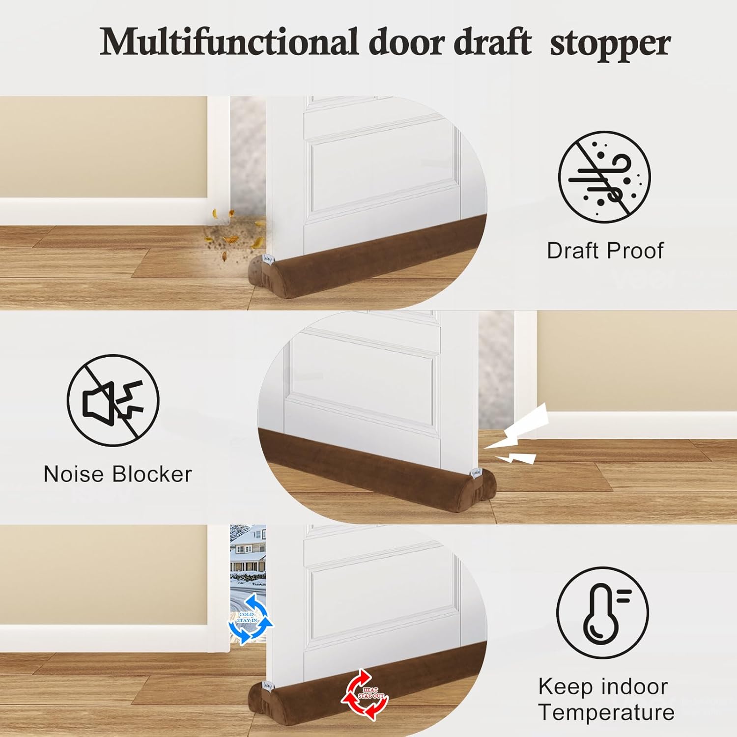 Fowong Door Draft Stopper 36 Inch Soundproof Seal Brown