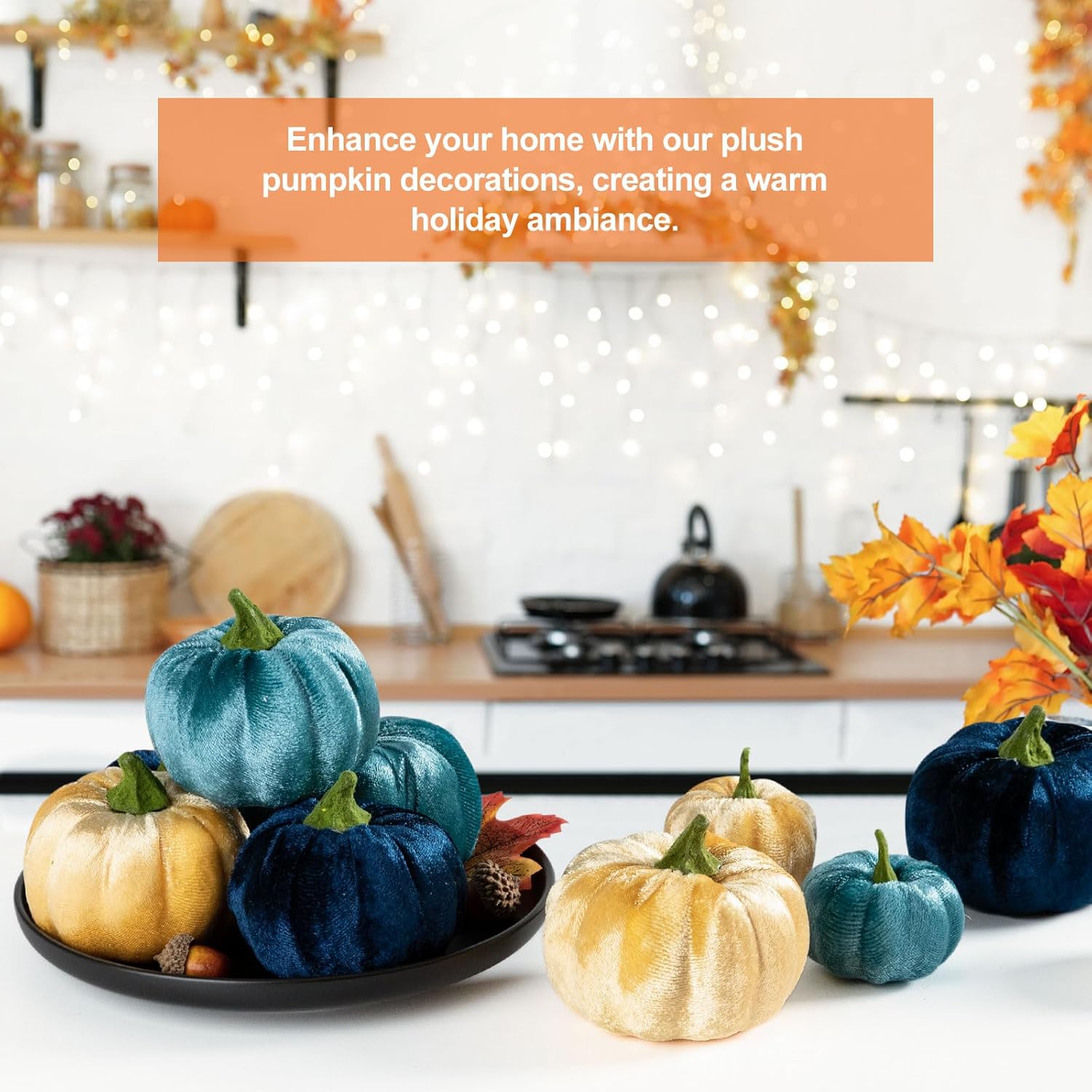 Ywlake 12 Pcs Artificial Blue Velvet Pumpkins Fall Decor