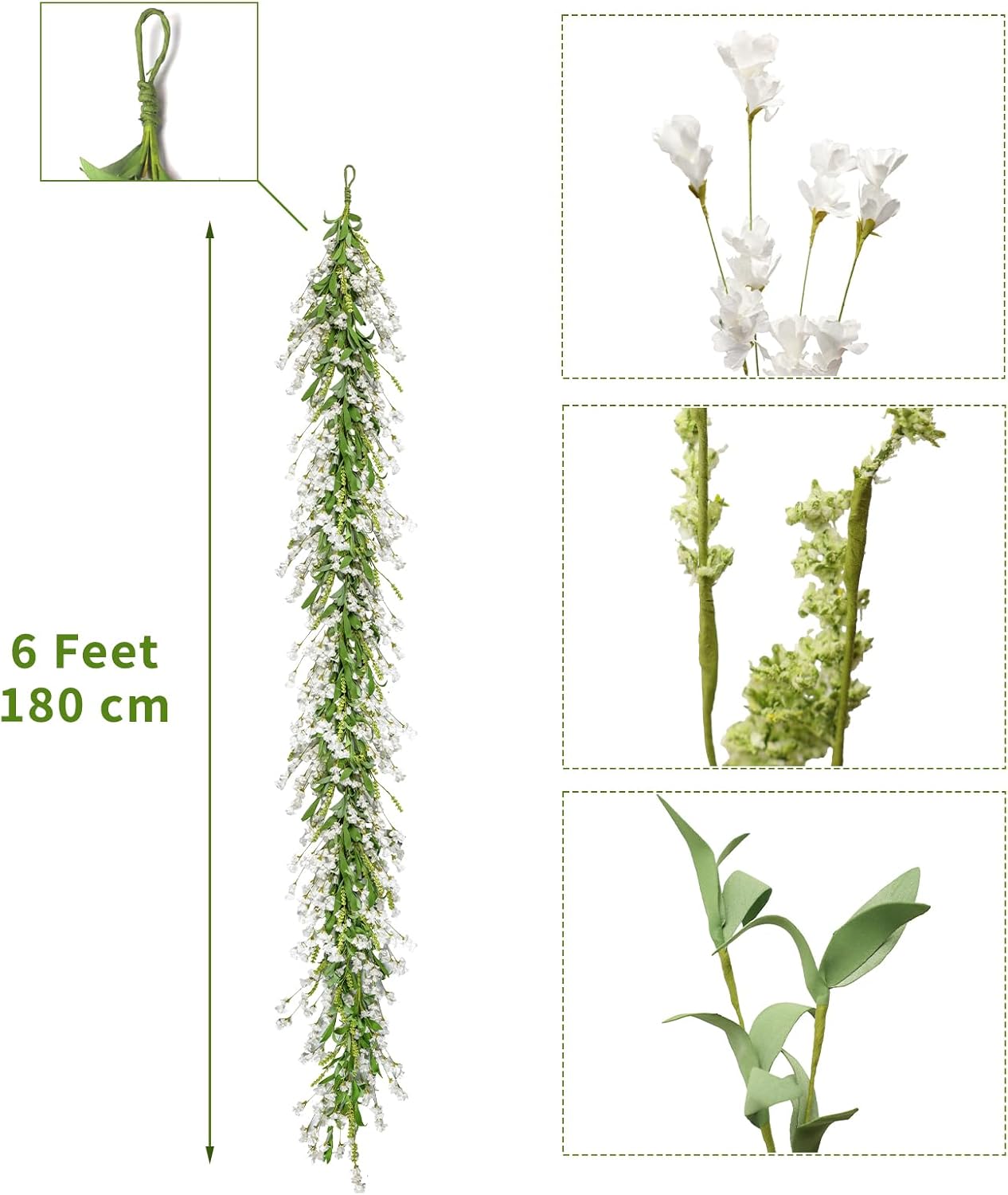 6 Ft Spring Flower Garland for Home Decor White