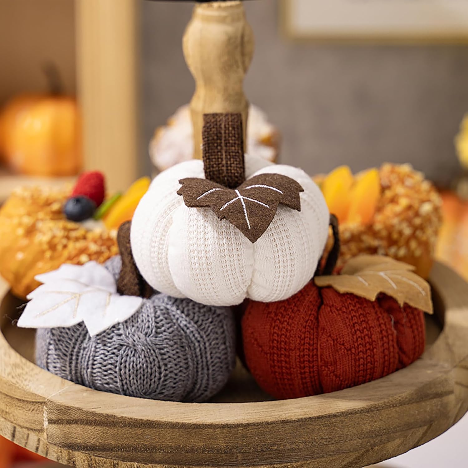 BestAlice Artificial Crochet Knit Pumpkins Set of 3