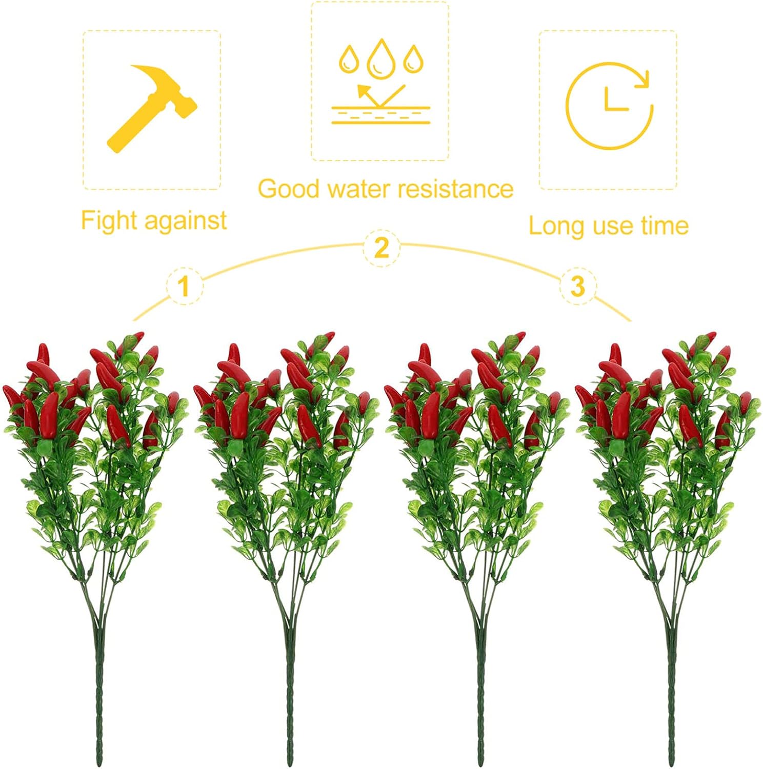 4pcs Vibrant Plastic Chili Pepper Bouquet Artificial Decor
