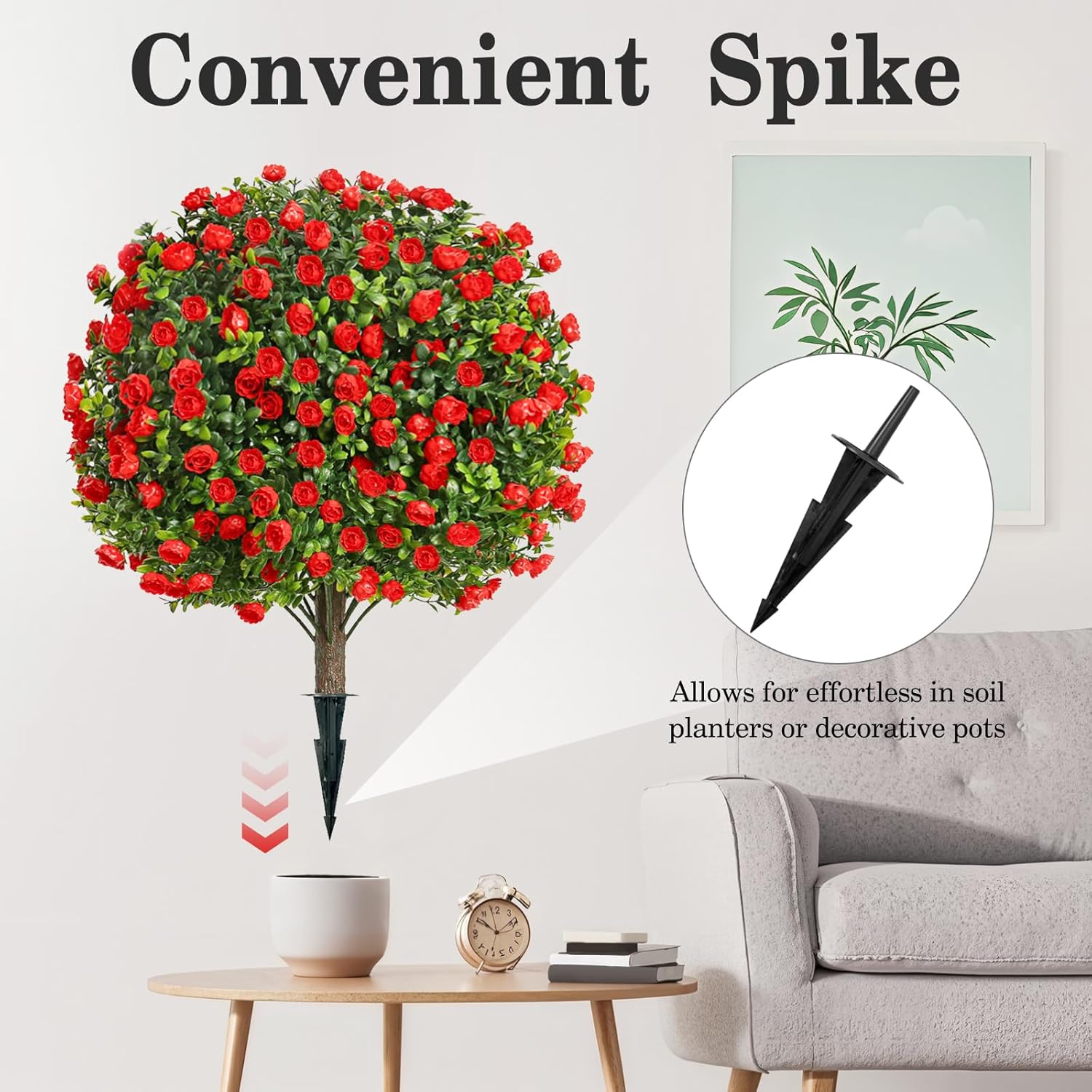 Artificial Rose Topiary with Ground Spikes UV Resistant 236 Inch