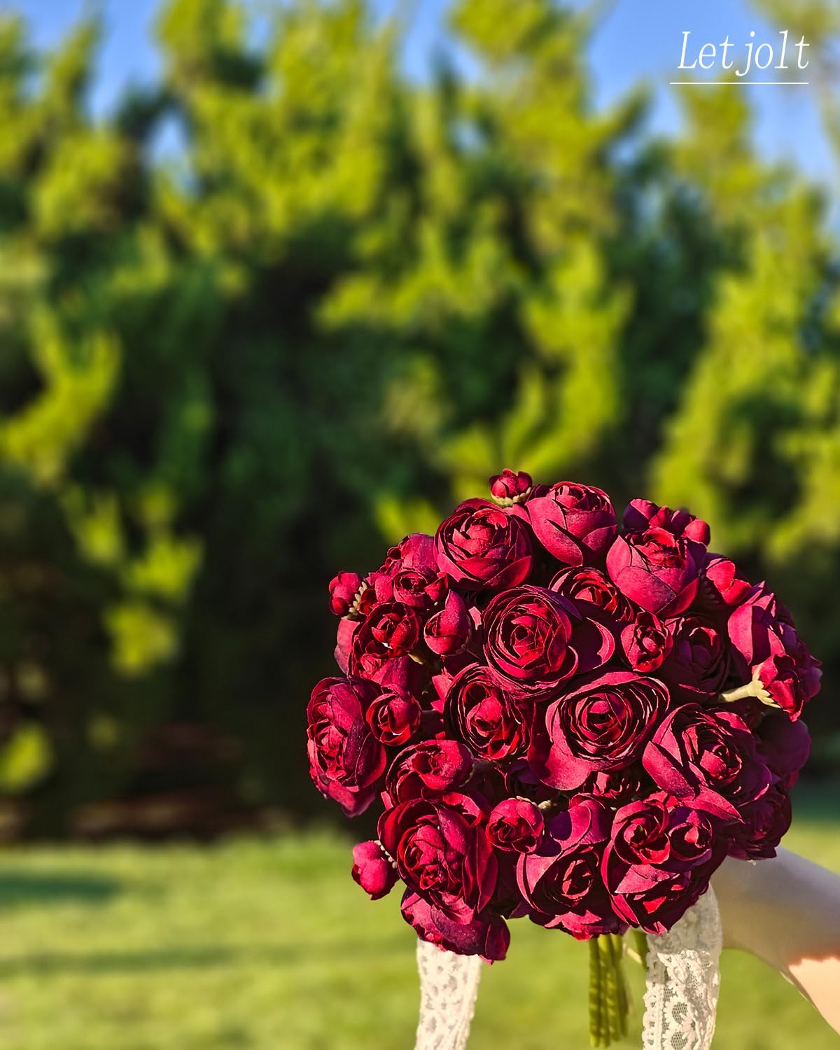 Letjolt 18 Pcs Dark Red Ranunculus Artificial Flowers Wedding Bouquets Centerpieces
