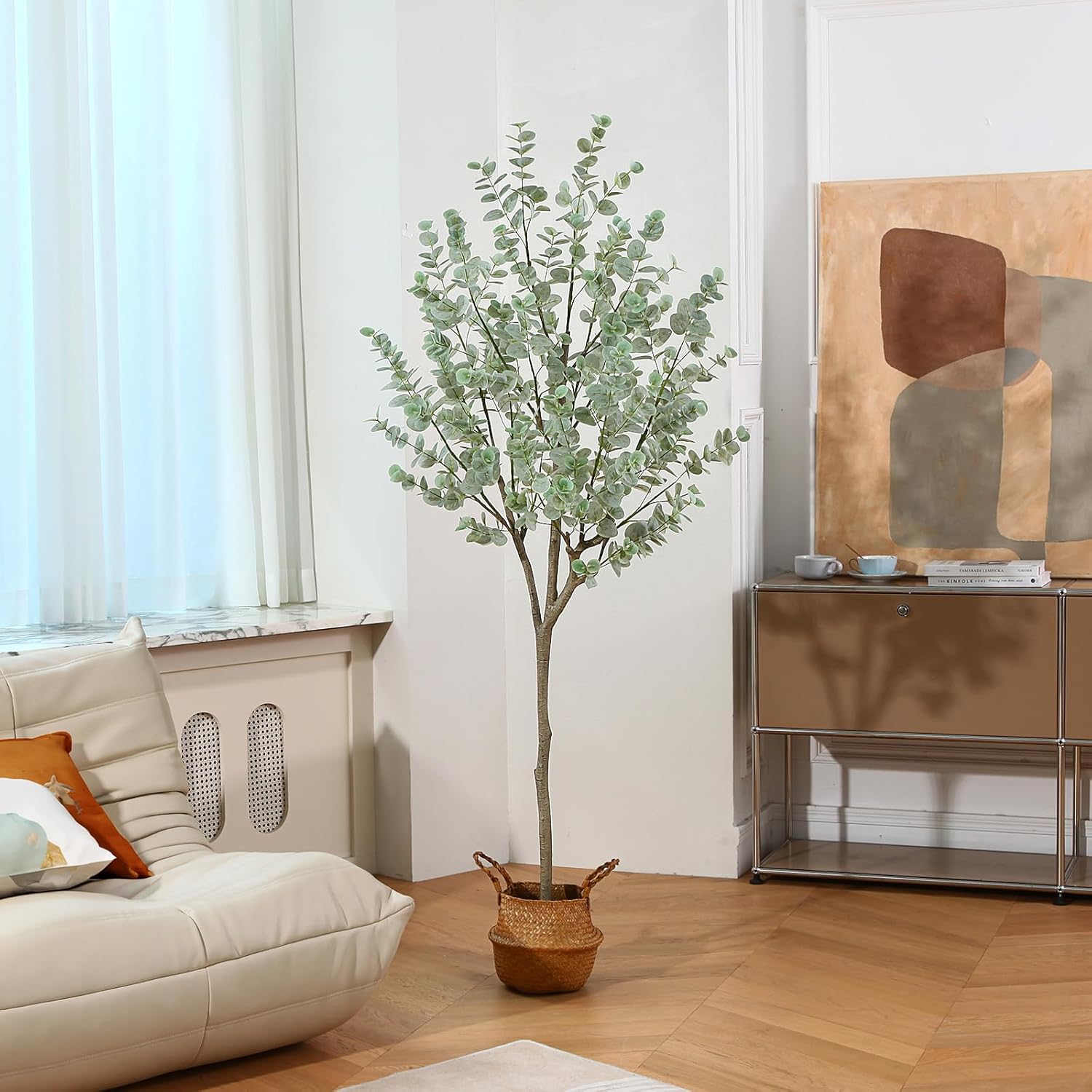 6ft Artificial Eucalyptus Tree with White Leaves and Plastic Pot