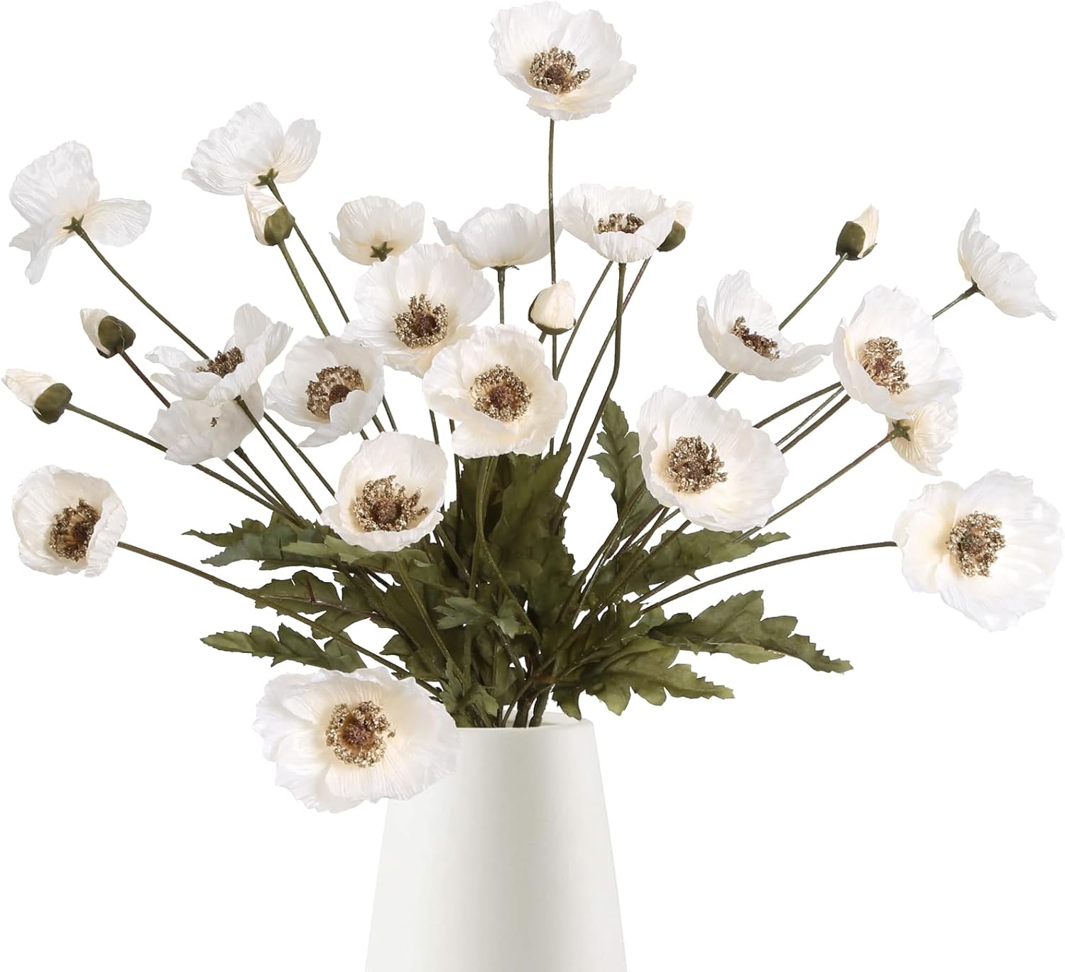 IPOPU White Artificial Poppy Flowers 6pcs with Stems