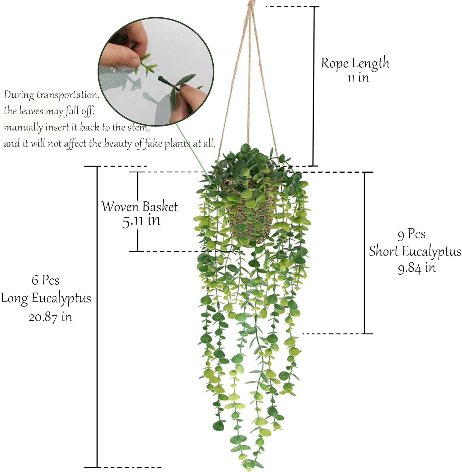 Nisoger Artificial Hanging Plant with Woven Basket 2 Pack