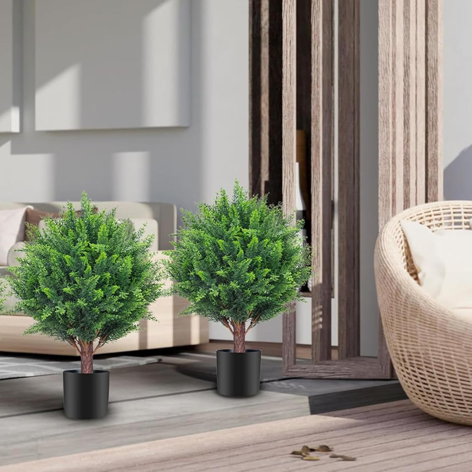 19 Artificial Cedar Topiary Ball Trees Set of 2