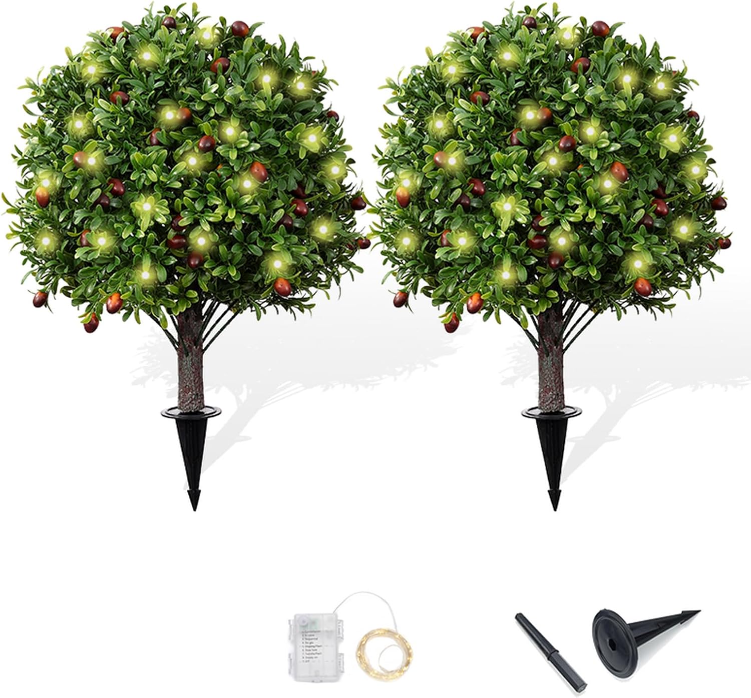 2 Pack 173 Artificial Boxwood Olive Topiary Trees with LED Lights