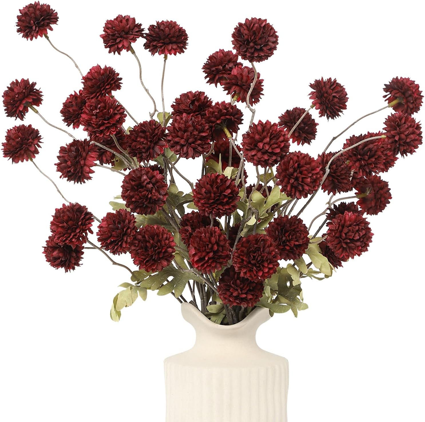 DuHouse 6pcs Artificial Flowers Faux Silk Pompon Mum with Stems