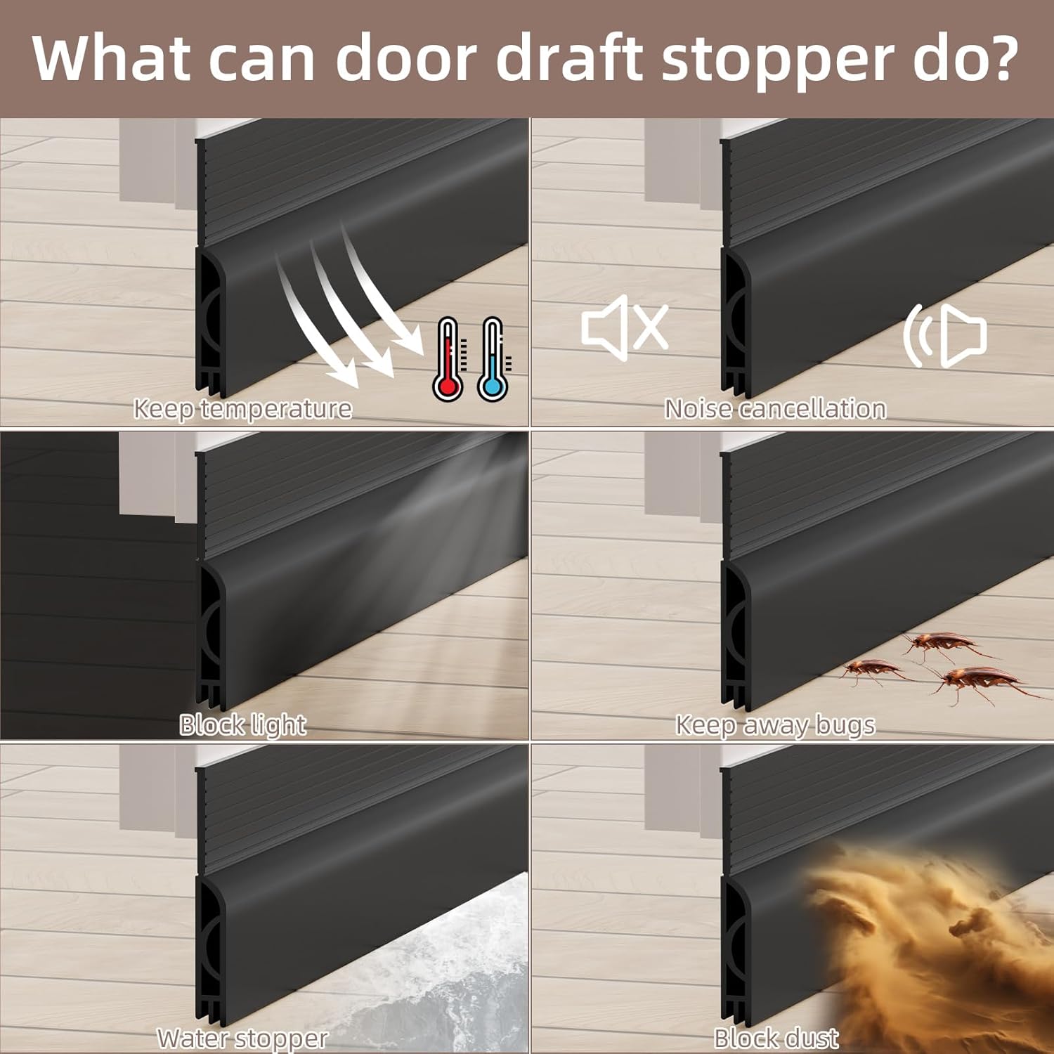 Black Door Draft Stopper 39 Inches for Weather Sealing