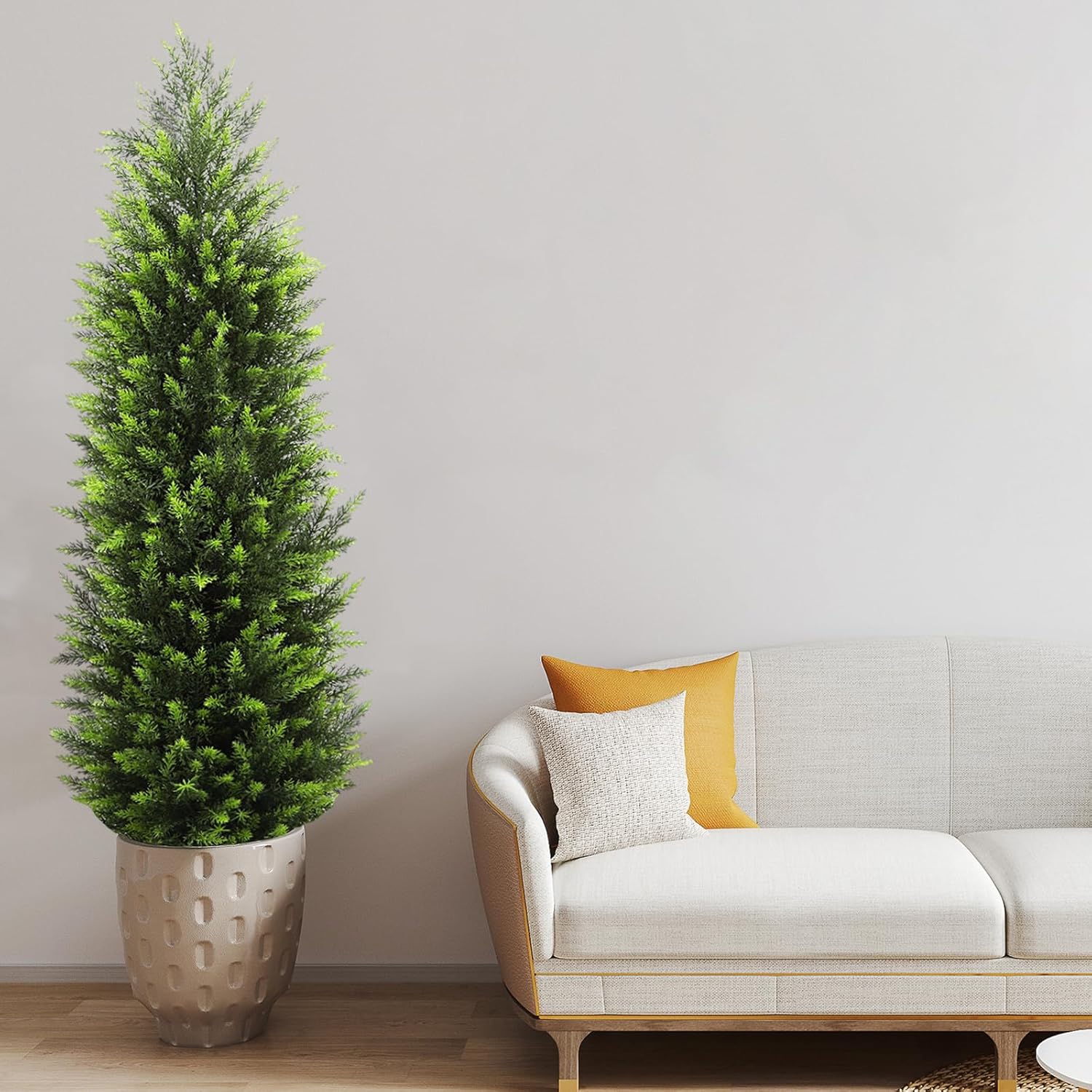 HMASYO 4FT Artificial Cedar Topiary Trees Set of 2