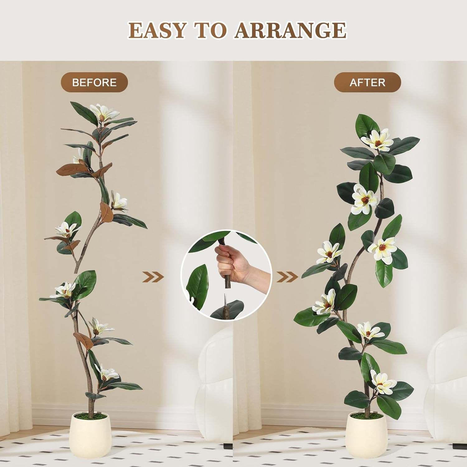 GarveeHome 5FT Rubber Tree Artificial with White Planter Pot