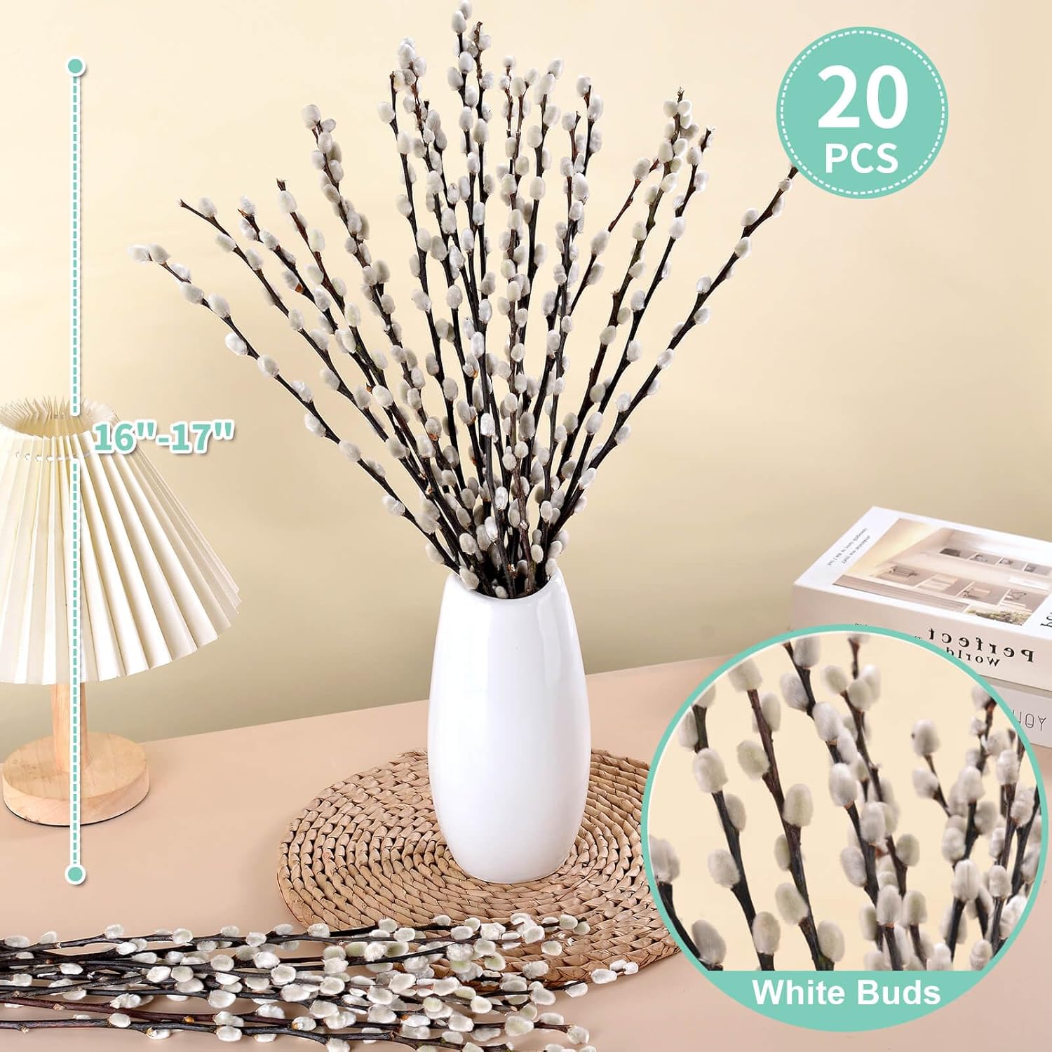 Oning 20 Stems Preserved Pussywillow Branches for Vase