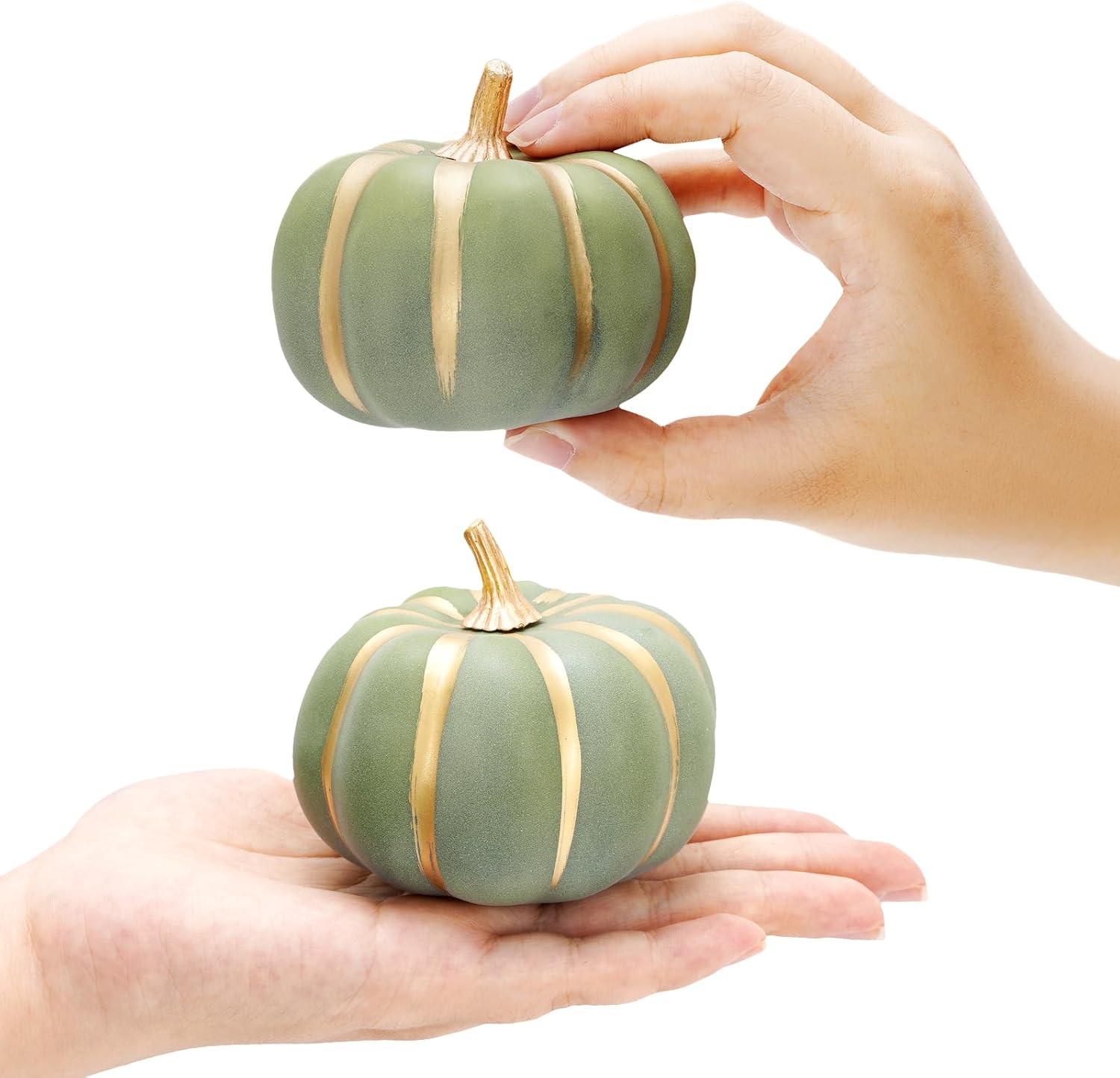 Whaline Green Artificial Pumpkins with Gold Edges 12Pcs