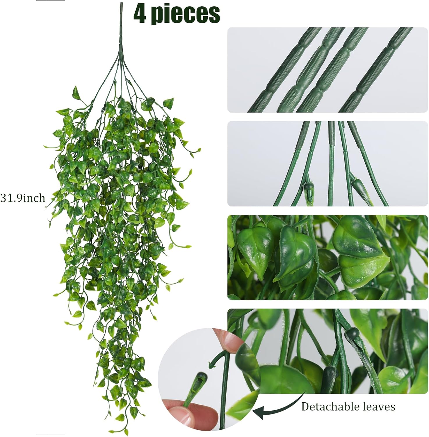 4pcs Artificial Hanging Plants 33-in Faux Ivy Vine Greenery