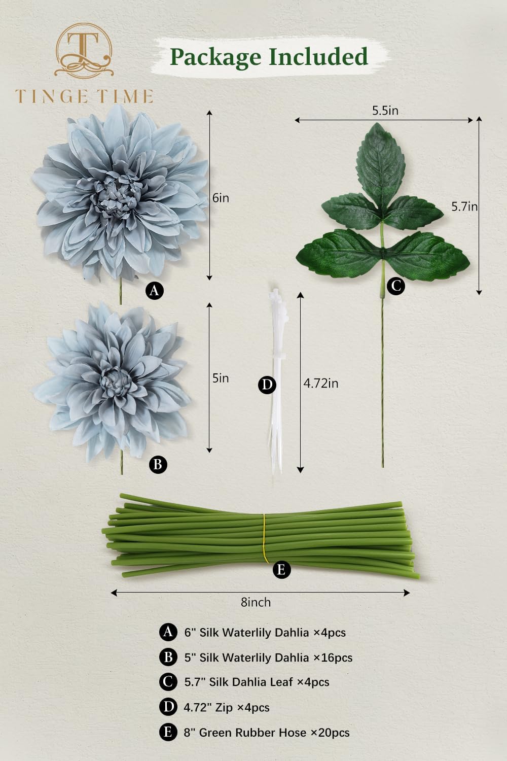 TINGE TIME 20pcs Silk Dahlia Artificial Flowers Dusty Blue