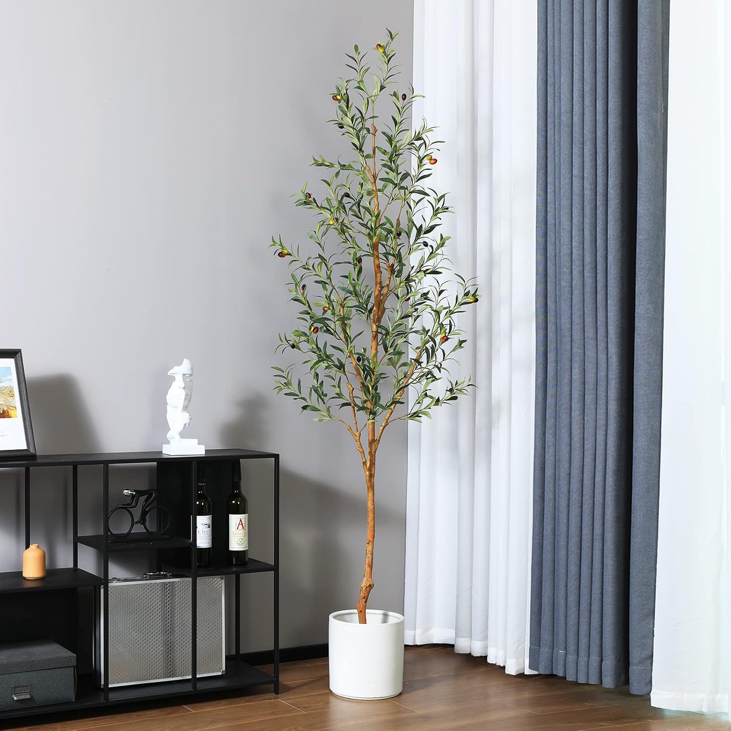 OAKRED 7FT Artificial Olive Tree with Natural Wood Trunk