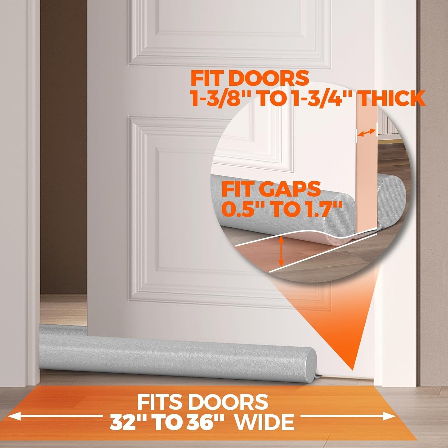 Holikme Door Draft Stopper 2x36 Inch Grey