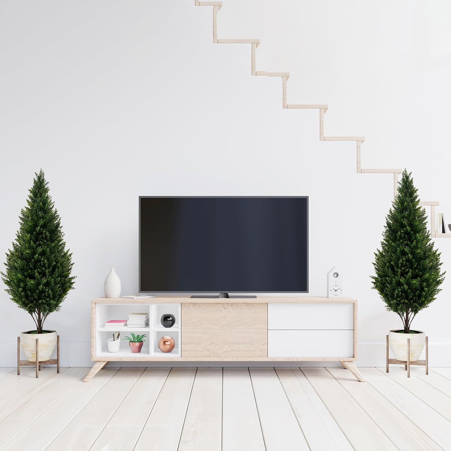 Goplus Artificial Cedar Topiary Trees Set of 2
