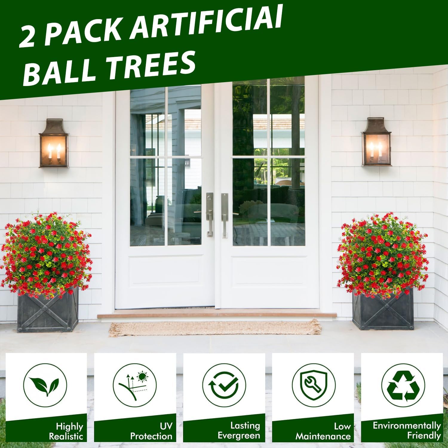 YUGYUM Artificial Topiary Boxwood Rose Balls 23 Set of 2