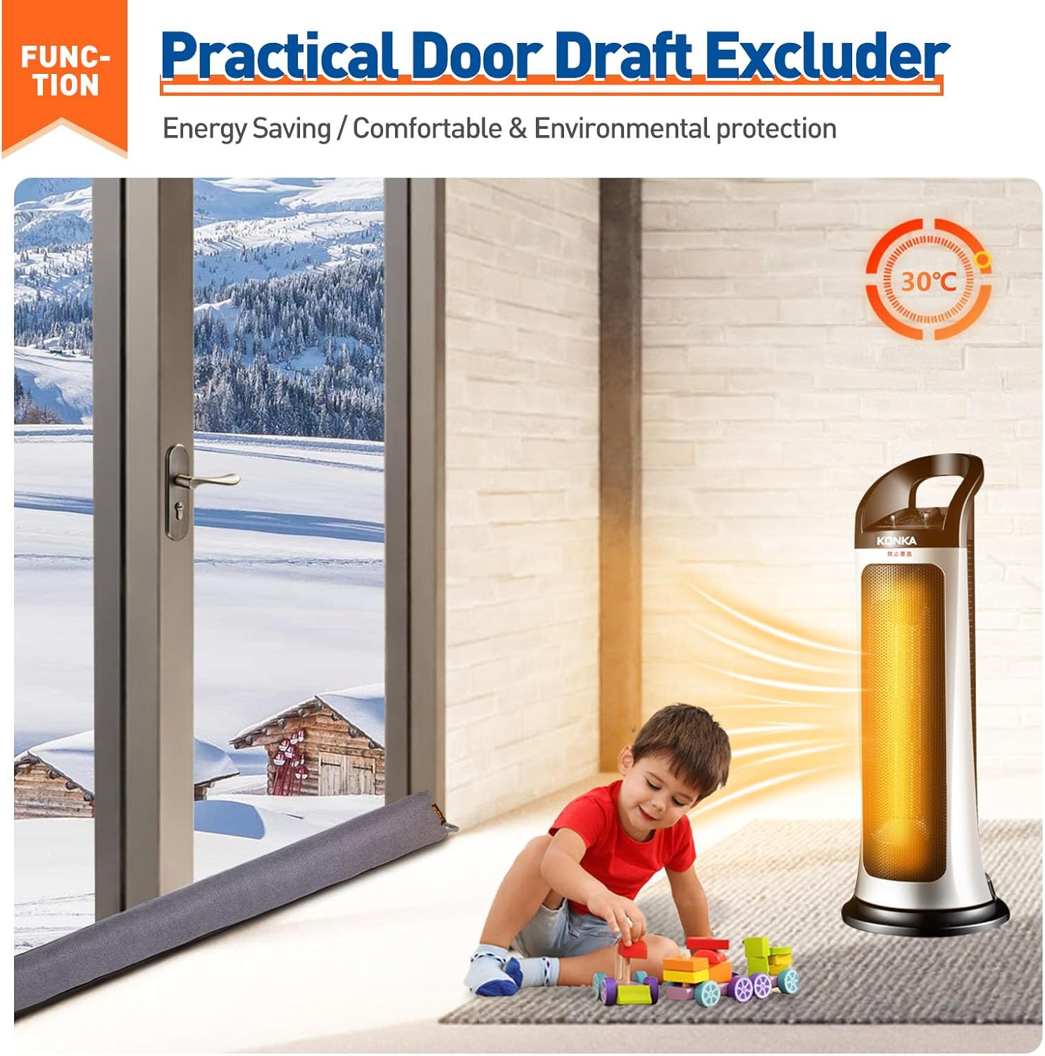 MAGZO Door Draft Stopper 32 Inch Gray