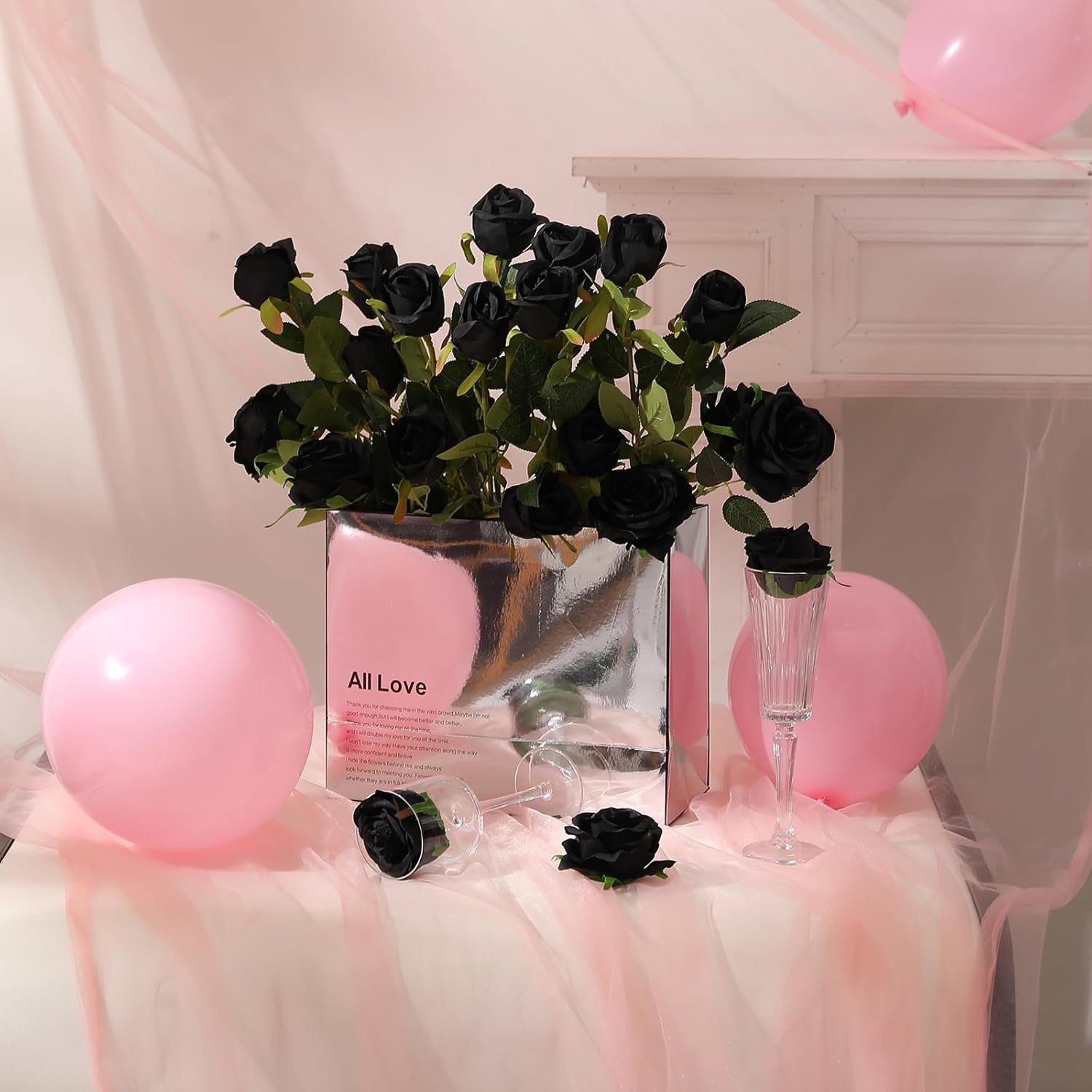 Hawesome 12PCS Artificial Silk Roses Bouquet with Realistic Black Stems