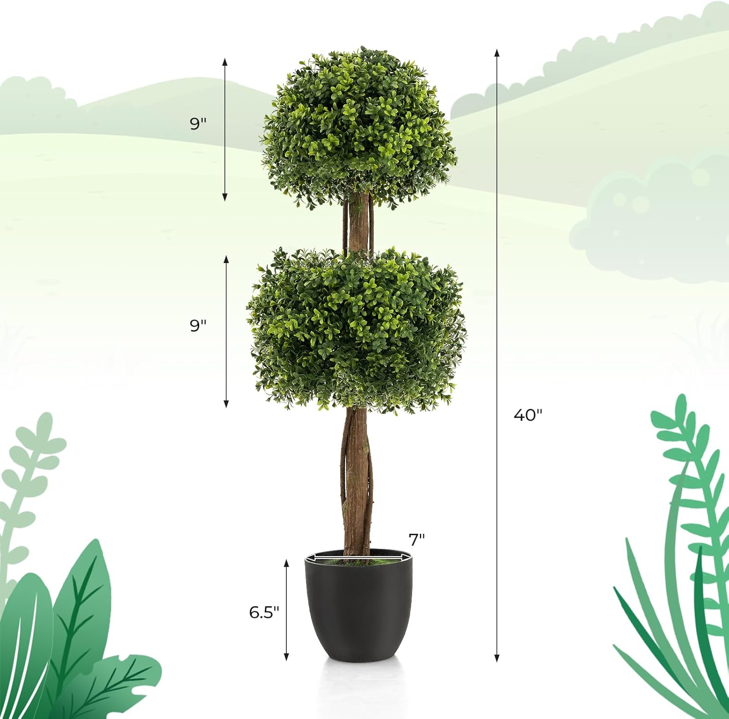 Goplus 40 Inch Artificial Boxwood Topiary Ball Tree
