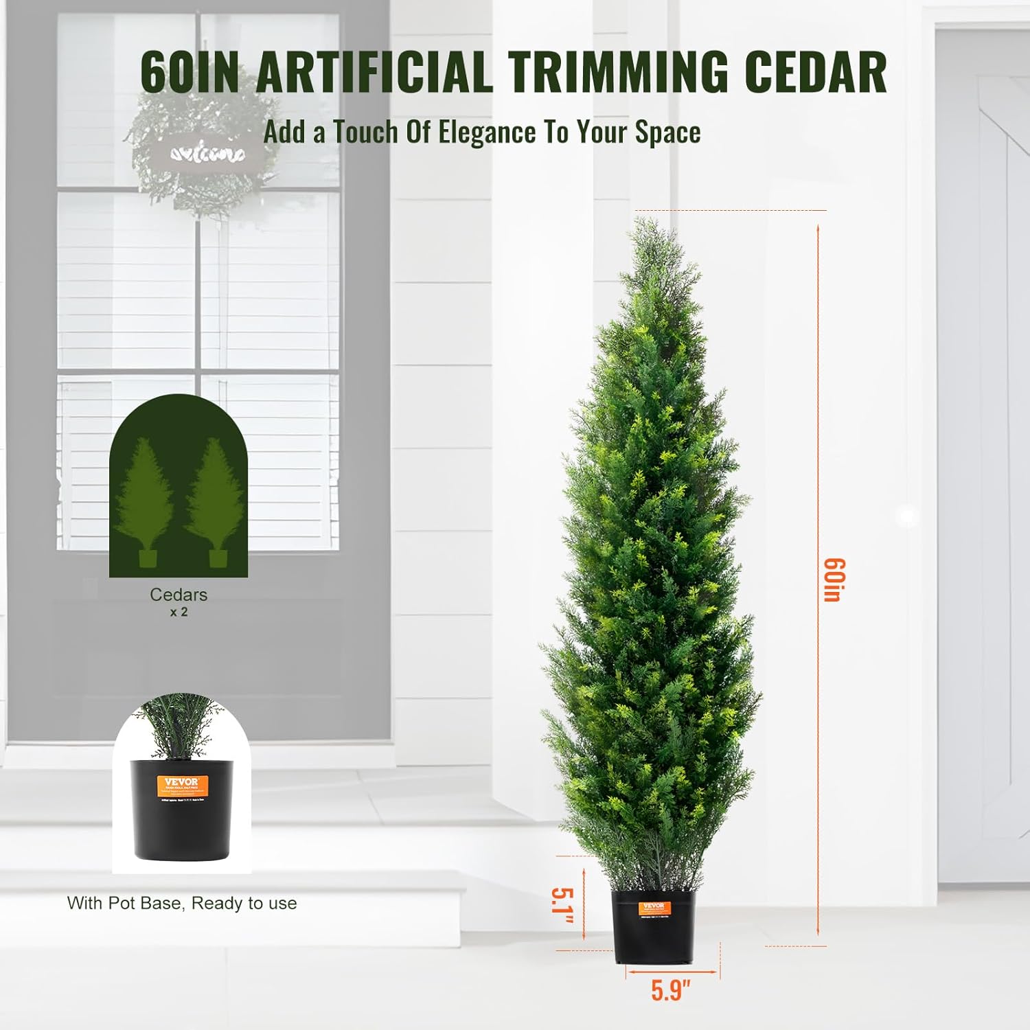 VEVOR Artificial Cedar Topiary Tree 60 inch 2 Pack