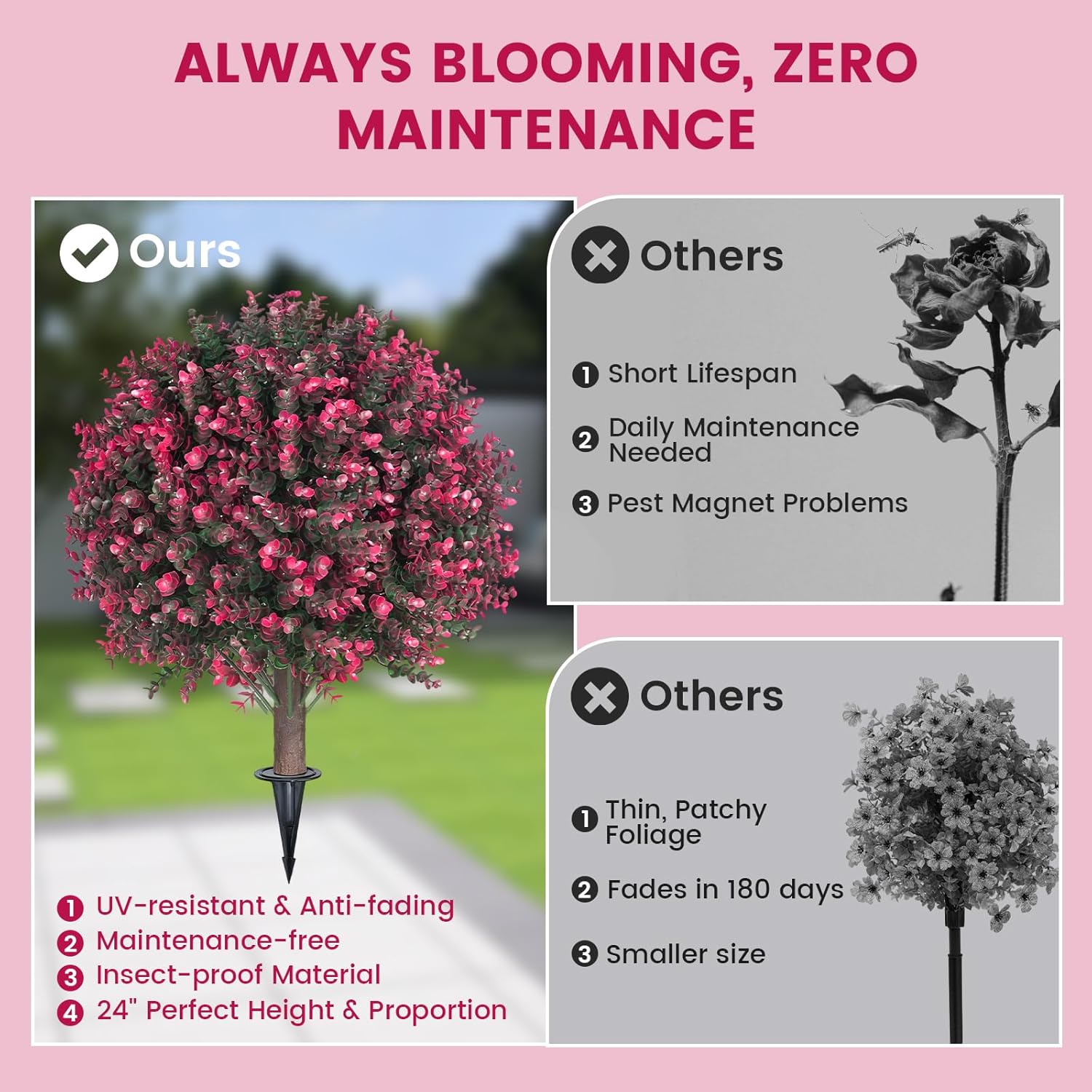 256 Inch Artificial Pink Eucalyptus Topiary Ball Trees 2 Pack